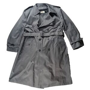 London Towne Trench Coat Men 44R Gray Double Breasted Belt Removable Liner VTG